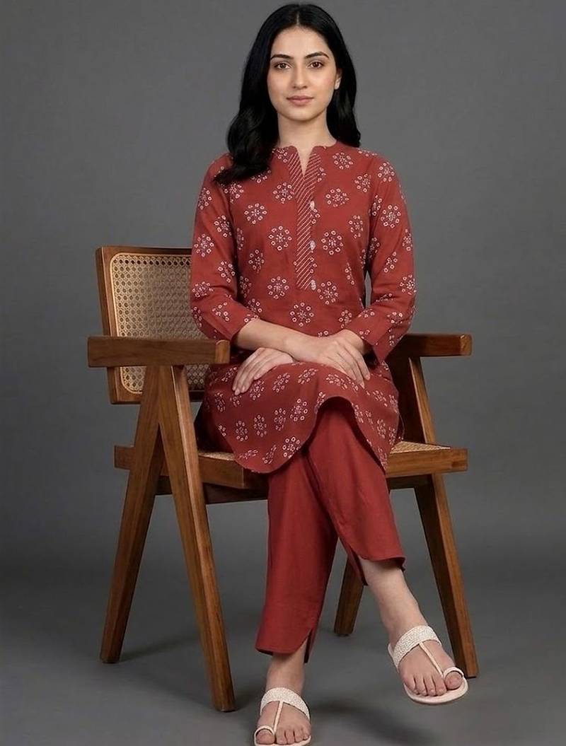 contemporary formal women ethnic motifs printed regular kurta with trousers