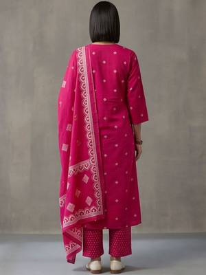floral embroidered a-line cotton kurta & trousers sets 2