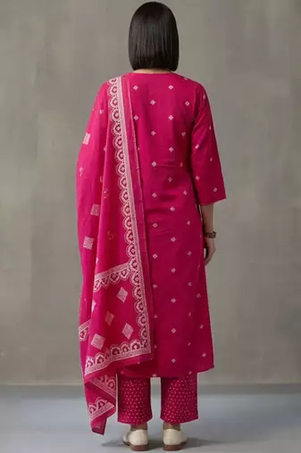 floral embroidered a-line cotton kurta & trousers sets