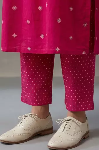 floral embroidered a-line cotton kurta & trousers sets