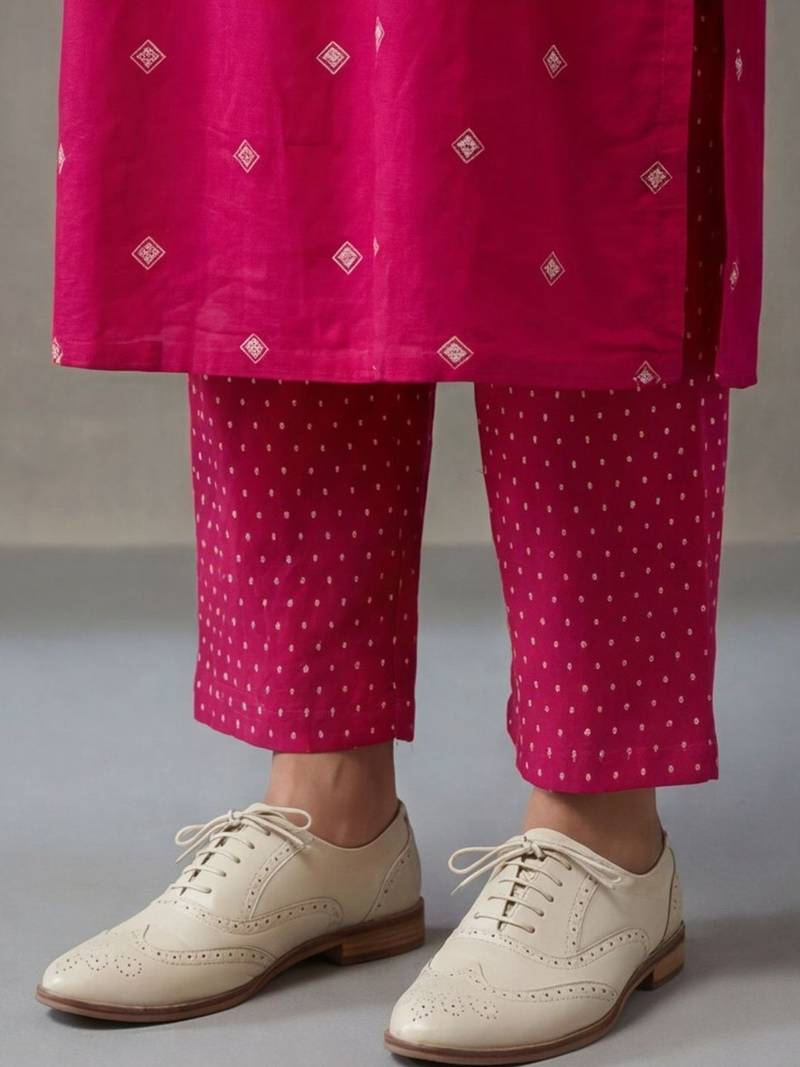 floral embroidered a-line cotton kurta & trousers sets