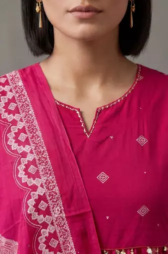 floral embroidered a-line cotton kurta & trousers sets