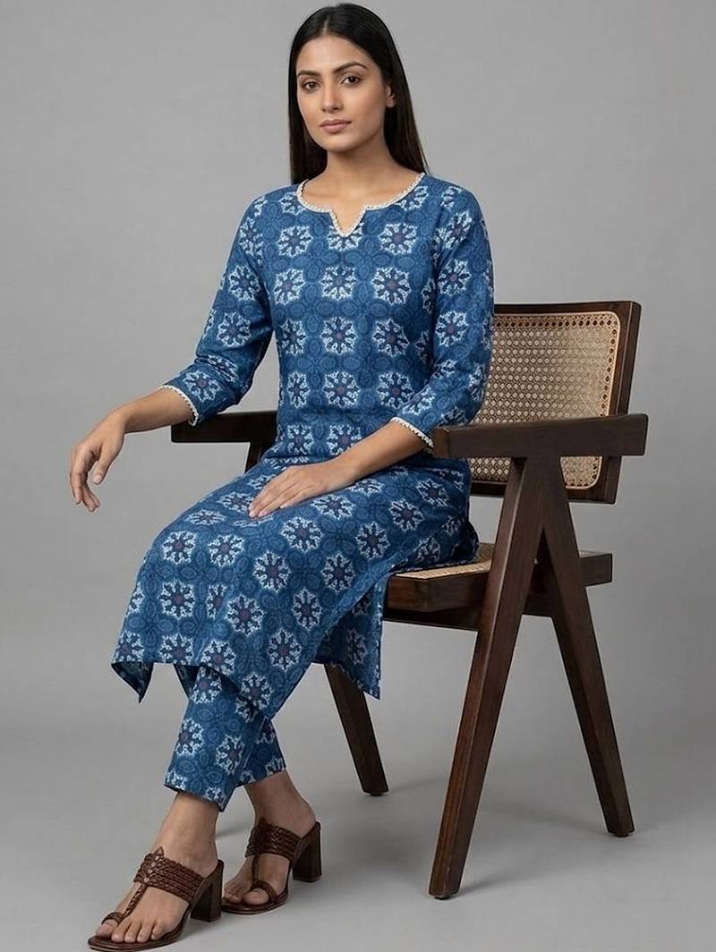 formal women ethnic motifs printed regular kurta with trousers