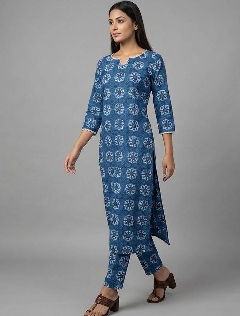 formal women ethnic motifs printed regular kurta with trousers