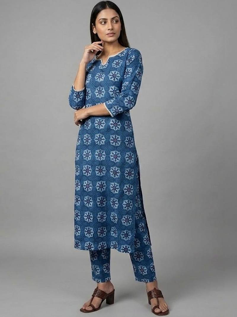 formal women ethnic motifs printed regular kurta with trousers