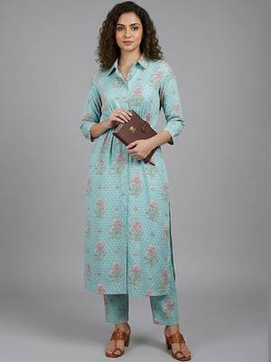 smart women floral printed regular kurta with trousers 1