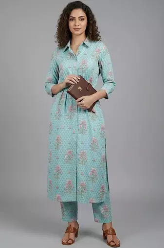 smart women floral printed regular kurta with trousers