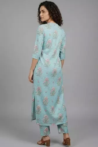 smart women floral printed regular kurta with trousers