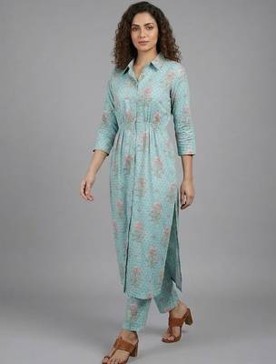 smart women floral printed regular kurta with trousers 5