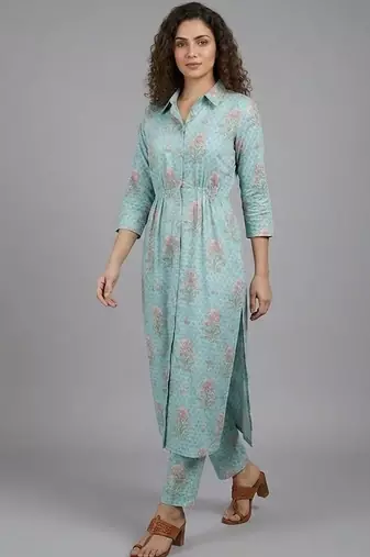 smart women floral printed regular kurta with trousers