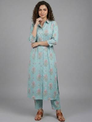 smart women floral printed regular kurta with trousers 6