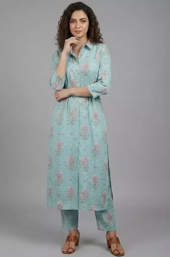 smart women floral printed regular kurta with trousers