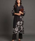 office-wear women floral printed regular chanderi silk kurta with trousers