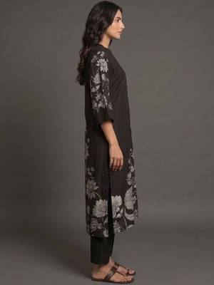 office-wear women floral printed regular chanderi silk kurta with trousers 2