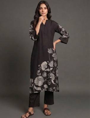office-wear women floral printed regular chanderi silk kurta with trousers 4
