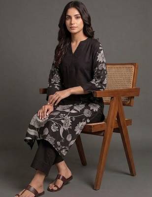 office-wear women floral printed regular chanderi silk kurta with trousers 5