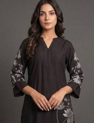 office-wear women floral printed regular chanderi silk kurta with trousers 6