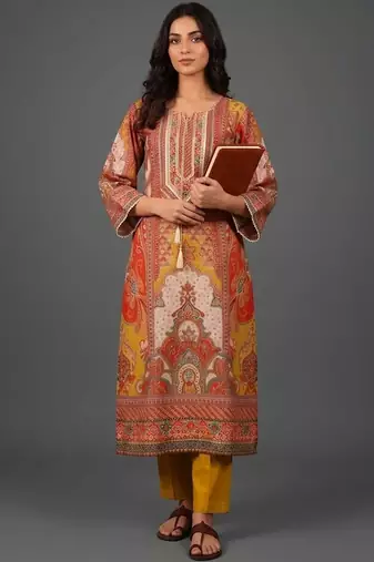 tailored women ethnic motifs printed regular chanderi silk kurta with trousers