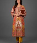 tailored women ethnic motifs printed regular chanderi silk kurta with trousers