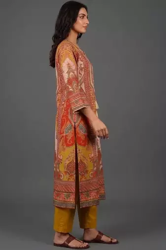 tailored women ethnic motifs printed regular chanderi silk kurta with trousers