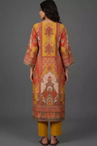 tailored women ethnic motifs printed regular chanderi silk kurta with trousers