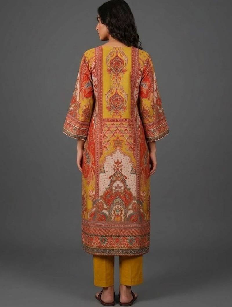tailored women ethnic motifs printed regular chanderi silk kurta with trousers