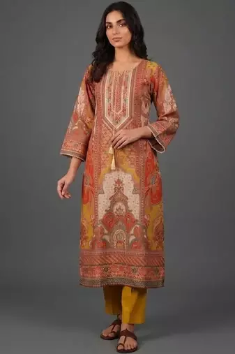 tailored women ethnic motifs printed regular chanderi silk kurta with trousers