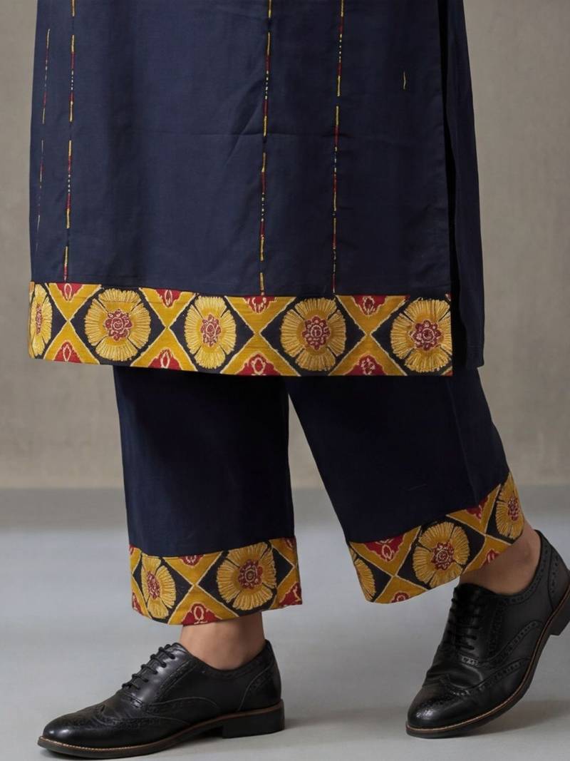 floral printed a-line cotton kurta & trousers sets