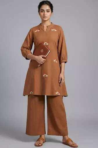 smart women ethnic motifs embroidered regular thread work kurta with palazzos
