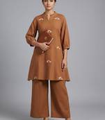 smart women ethnic motifs embroidered regular thread work kurta with palazzos