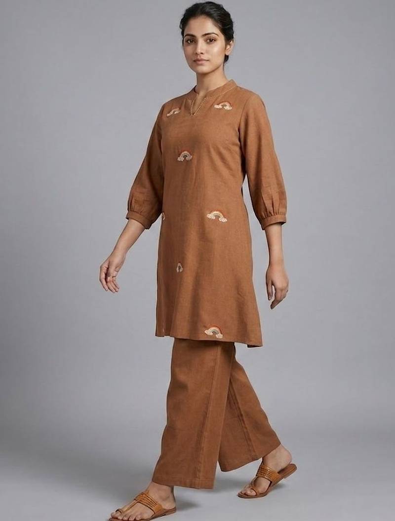 smart women ethnic motifs embroidered regular thread work kurta with palazzos