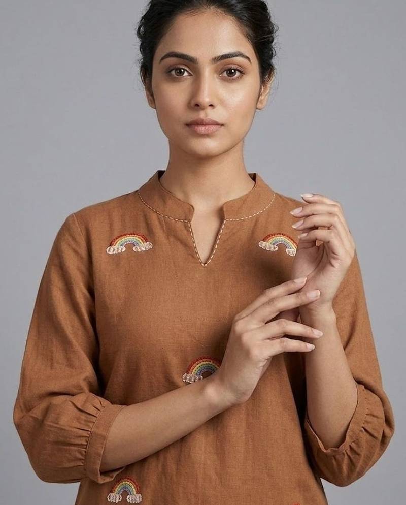 smart women ethnic motifs embroidered regular thread work kurta with palazzos