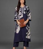 everyday classic women printed regular thread work chanderi silk kurta with trousers