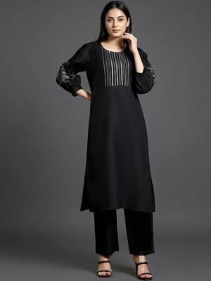 structured workwear women ethnic motifs embroidered regular thread work kurta with palazzos 1