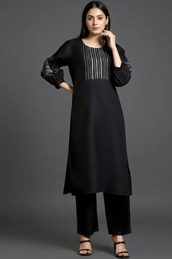 structured workwear women ethnic motifs embroidered regular thread work kurta with palazzos