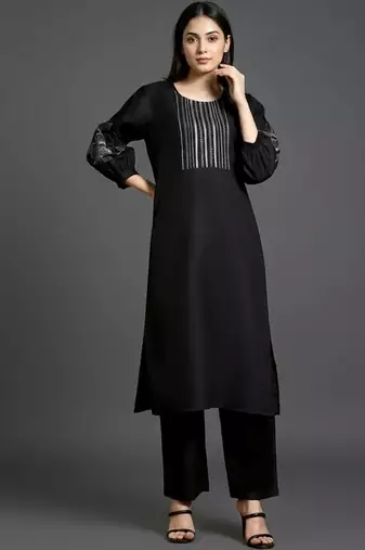 structured workwear women ethnic motifs embroidered regular thread work kurta with palazzos
