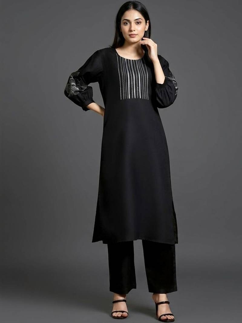 structured workwear women ethnic motifs embroidered regular thread work kurta with palazzos