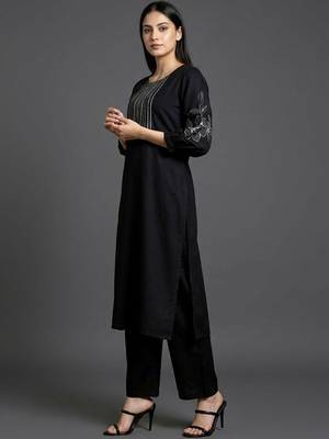 structured workwear women ethnic motifs embroidered regular thread work kurta with palazzos 2