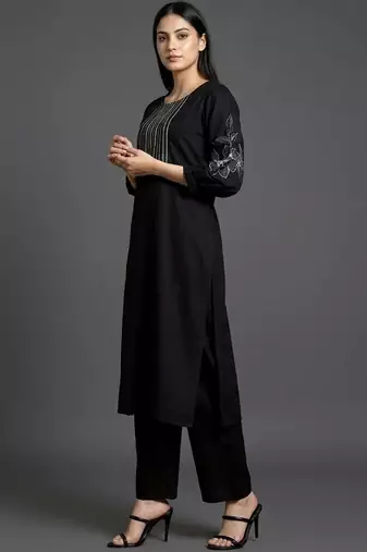 structured workwear women ethnic motifs embroidered regular thread work kurta with palazzos