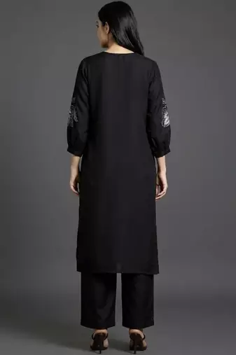 structured workwear women ethnic motifs embroidered regular thread work kurta with palazzos