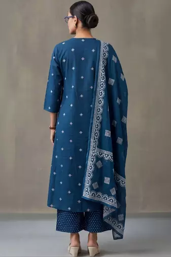 floral embroidered a-line cotton kurta & trousers sets