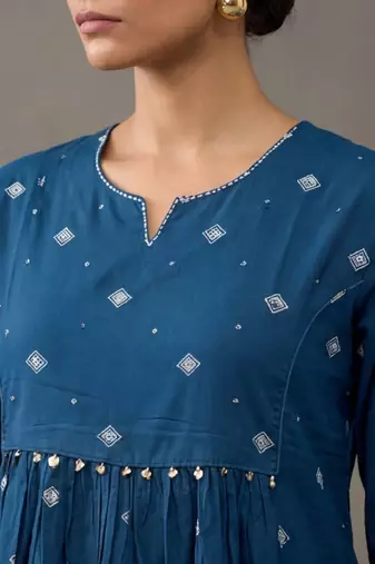 floral embroidered a-line cotton kurta & trousers sets