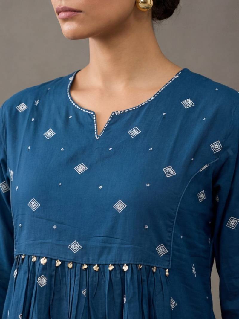 floral embroidered a-line cotton kurta & trousers sets
