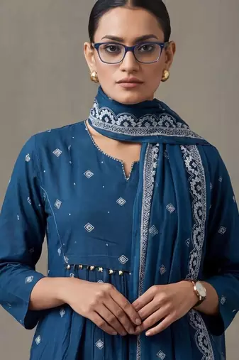 floral embroidered a-line cotton kurta & trousers sets