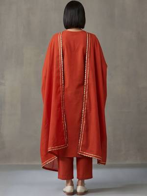 floral embroidered a-line cotton kurta & trousers sets 2