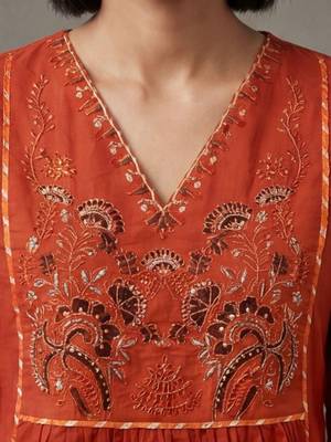 floral embroidered a-line cotton kurta & trousers sets 4