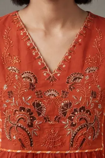 floral embroidered a-line cotton kurta & trousers sets