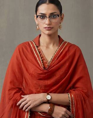 floral embroidered a-line cotton kurta & trousers sets 5