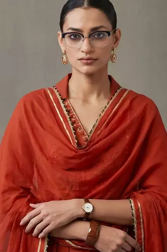 floral embroidered a-line cotton kurta & trousers sets