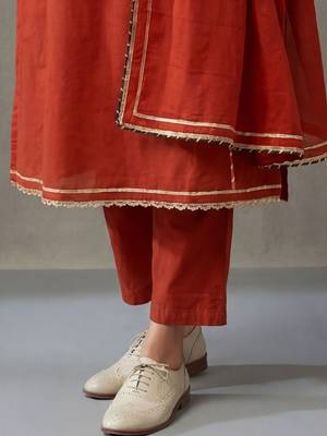 floral embroidered a-line cotton kurta & trousers sets 6